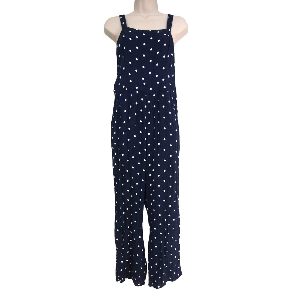 LOFT Womens Jumpsuit 4 Navy Blue White Polka Dot Sleeveless Wide Leg